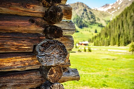 Alte Heuscheune mit Blick auf die Unterstalleralm